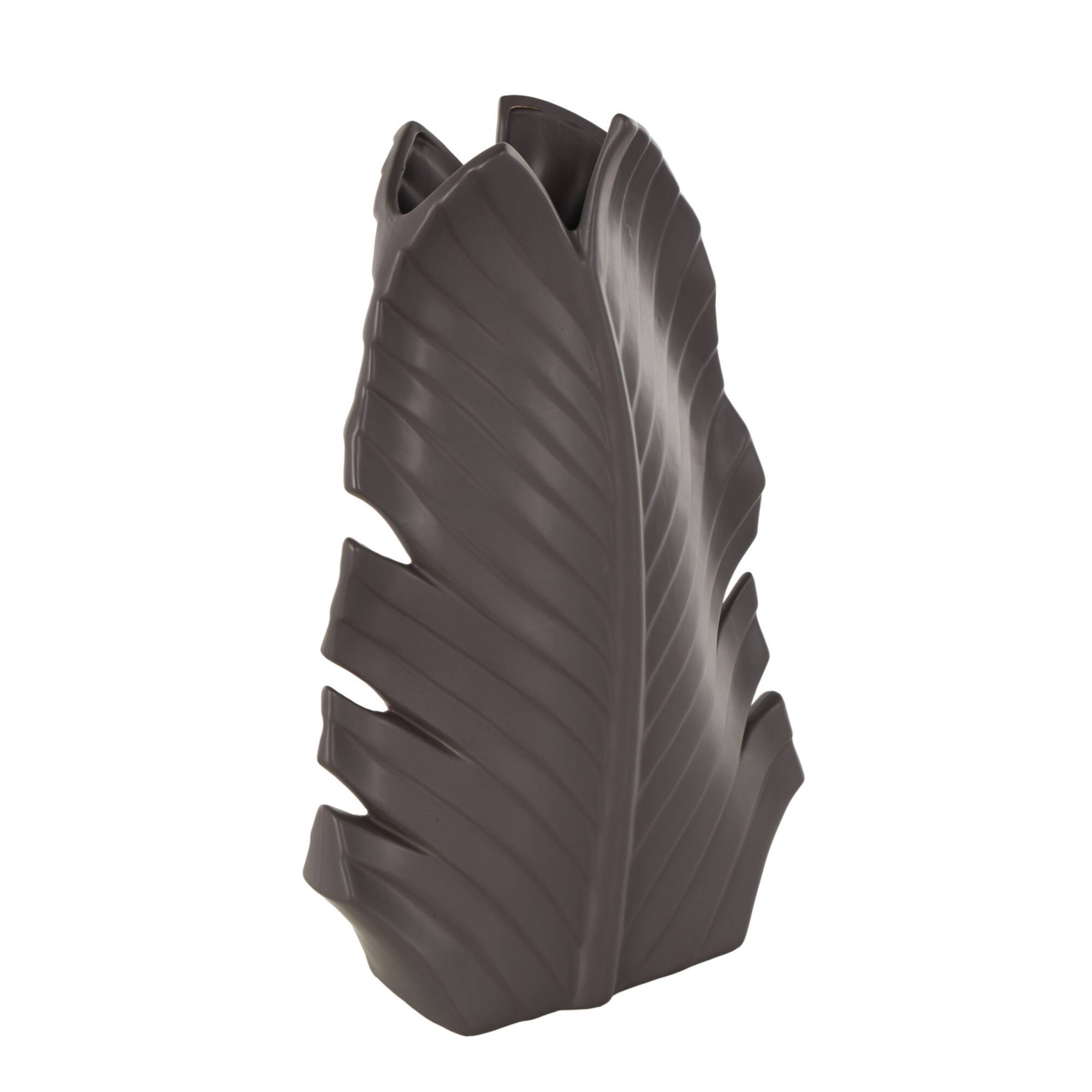 17" Black Ceramic Palm Leaf Decorative Vase